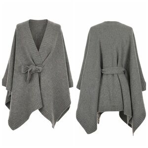 Ralph Lauren Cape Poncho Wool Cashmere Silk Angora Fur Belted Knit Sweater Wrap